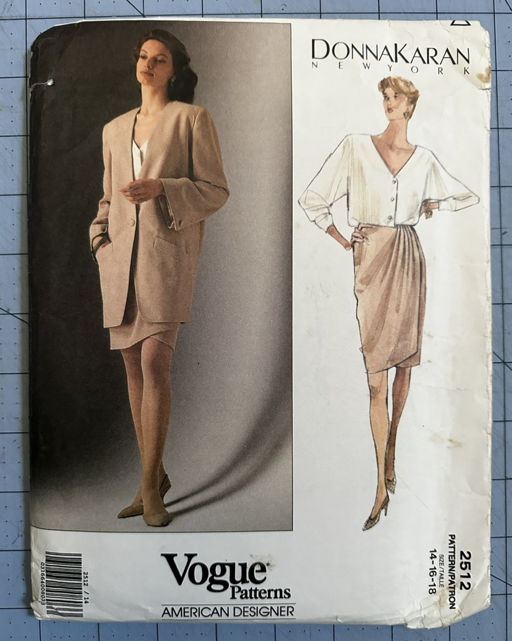 UNCUT Vogue American Designer Donna Karan Pattern 2512 Sz 14 16 18 Jacket Skirt